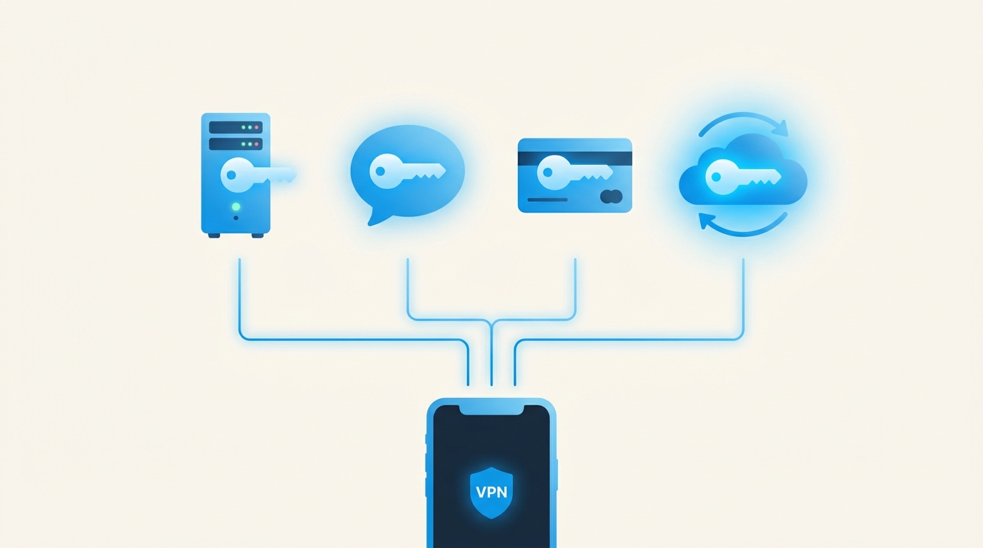 Четыре источника VLESS-ключей для Happ — свой сервер, Telegram-канал, платный сервис и провайдер с подпиской