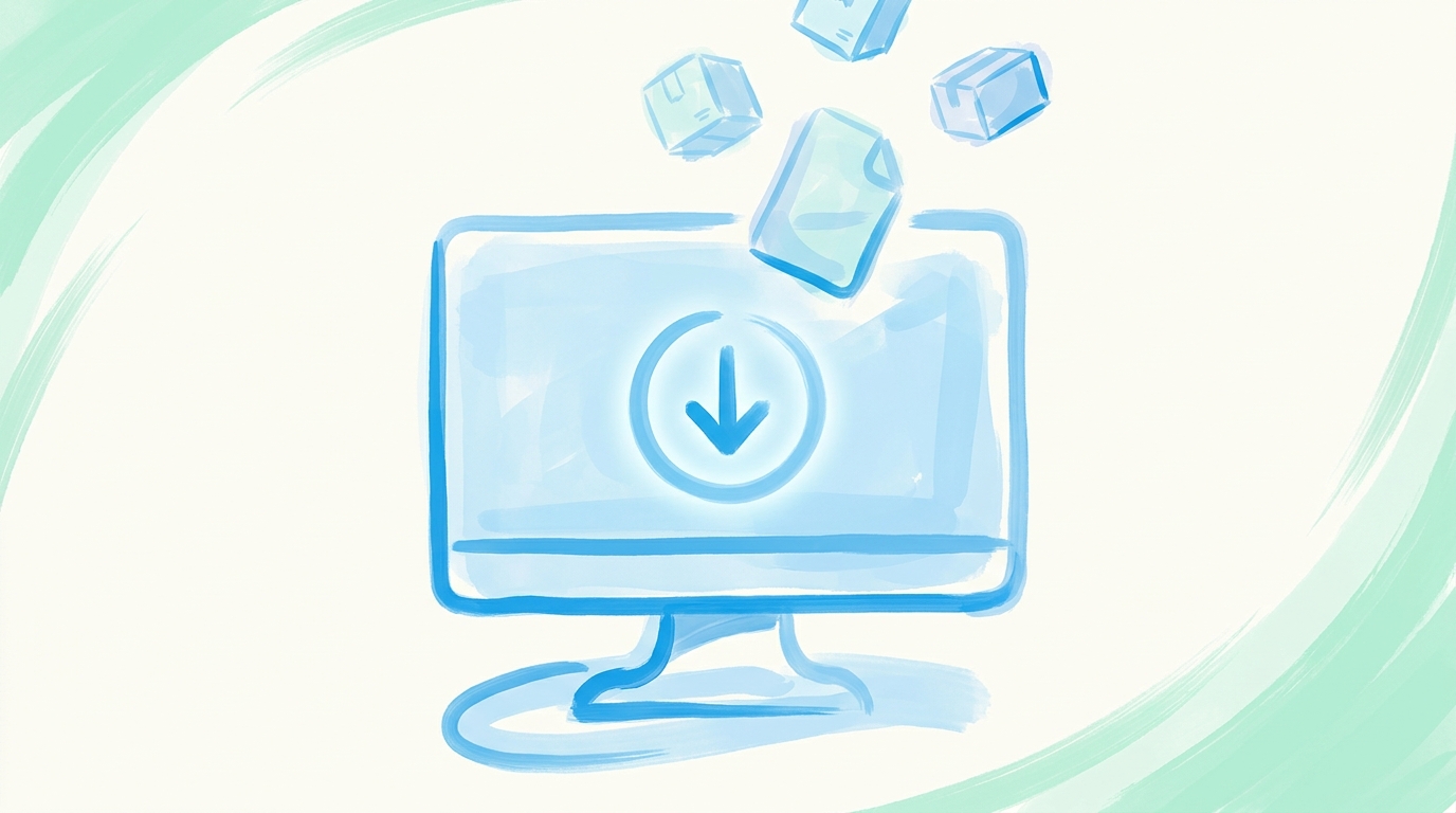 Happ скачать на ПК Windows 2026 — abstract painterly иллюстрация загрузки приложения на компьютер, без текста на обложке