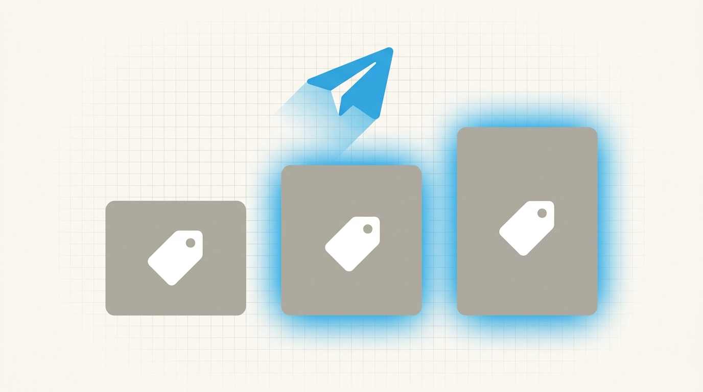 Абстрактные карточки тарифов HitVPN с пиктограммами ценников и Telegram-paper-plane сверху