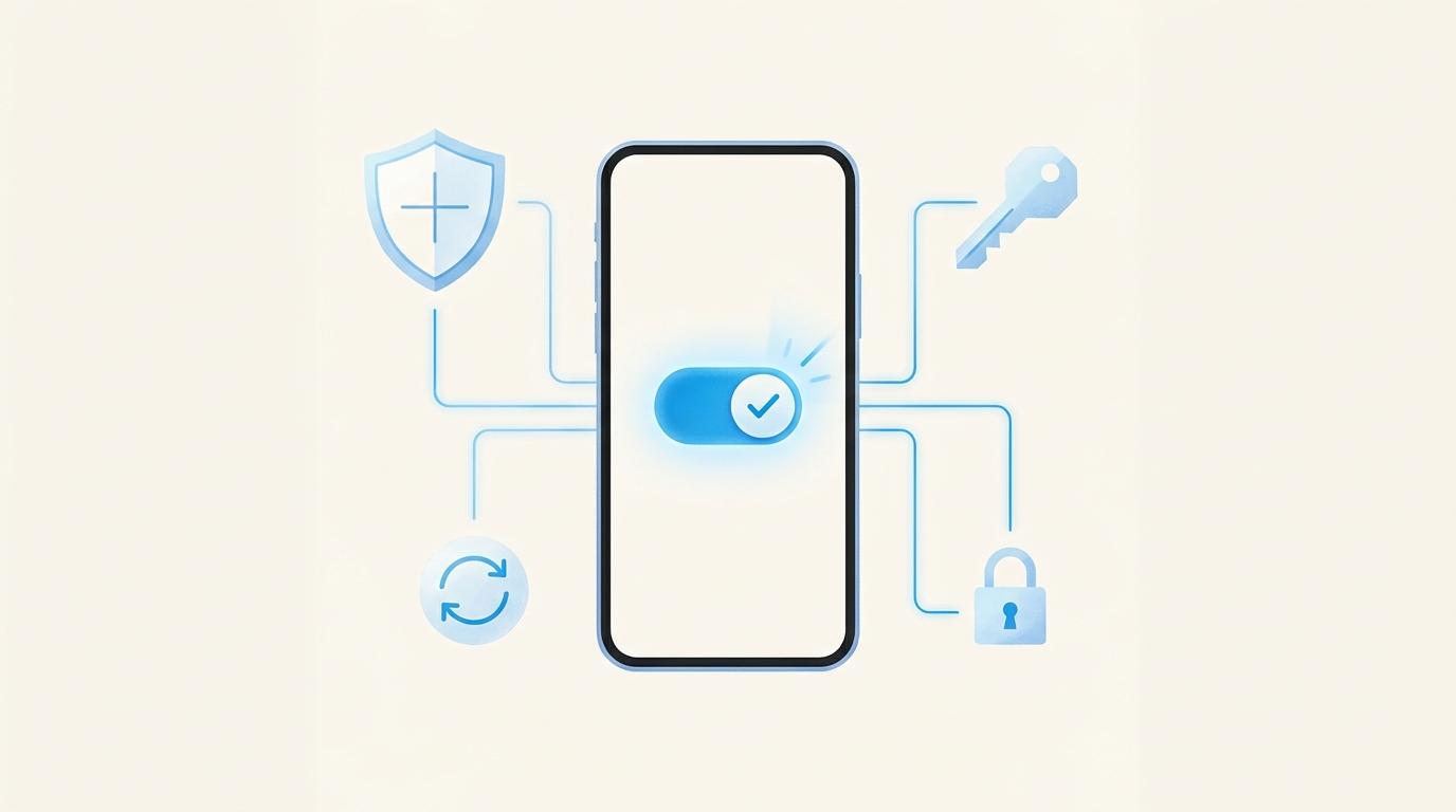 V2RayNG для Android — обзор: смартфон с включённым VPN и плавающие иконки протоколов (щит, ключ, обновление, замок), painterly-иллюстрация без текста